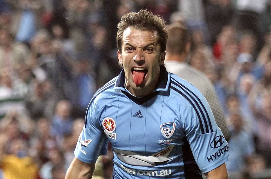 La lingua di Del Piero dopo un gol col Sydney Fc. Ap